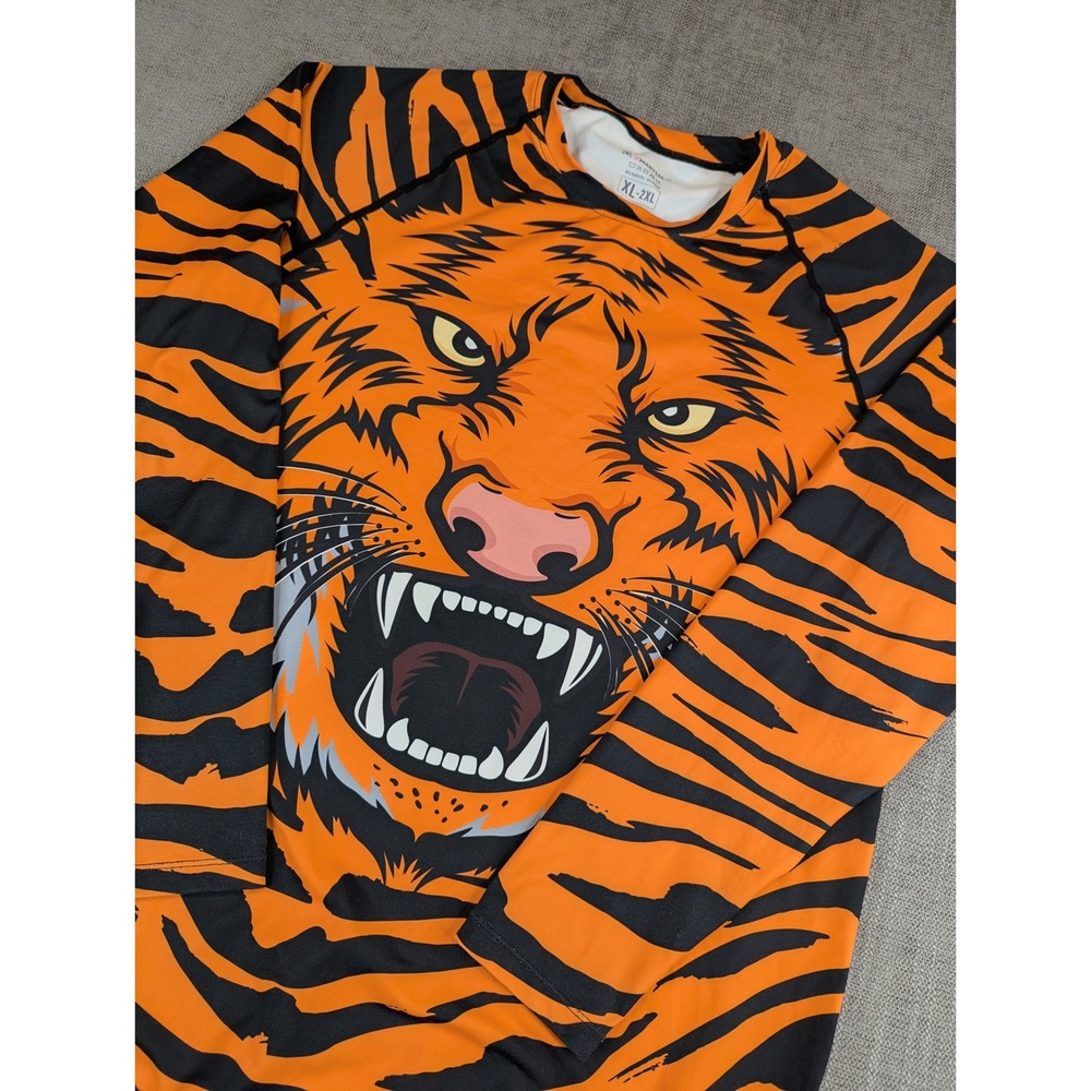 XMartial Rash Guard Shirt Mens XL-2XL Orange Tiger Stripe BJJ MMA Compression